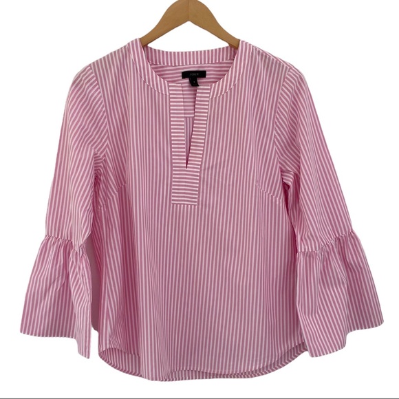 J. Crew Pink Striped Bell Sleeve Cotton Tunic Top | 8 - Picture 2 of 9